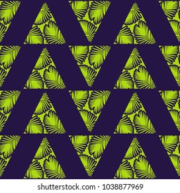 Seamless background with decorative leaves. Pattern with Palm leaves. Textile rapport.