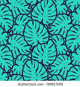 Seamless background with decorative leaves. Pattern with Palm leaves. Textile rapport.
