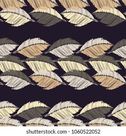 Seamless background with decorative leaves. Scribble texture. Textile rapport.