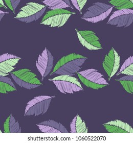 Seamless background with decorative leaves. Scribble texture. Textile rapport.