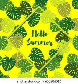 Seamless background with decorative leaves. Summer tropical design. Textile rapport.
