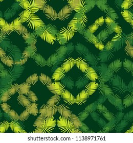 Seamless background with decorative leaves. Texture of rhombus. Texture of palm leaves. Textile rapport.