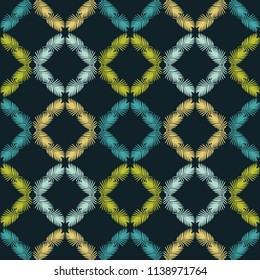 Seamless background with decorative leaves. Texture of rhombus. Texture of palm leaves. Textile rapport.