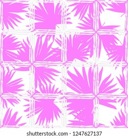 Seamless background with decorative leaves. The texture of the crosses. Tropical palm leaves. Geometric background. Can be used for wallpaper, textile, invitation card, wrapping, web page background.