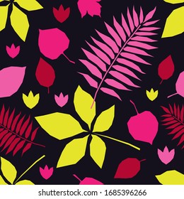 Seamless background with decorative modern leaves. Vector illustration for web design or print.