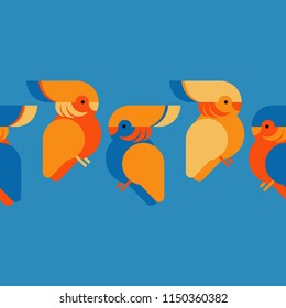 Seamless background with decorative parrots. Birds in the sky. Textile rapport.