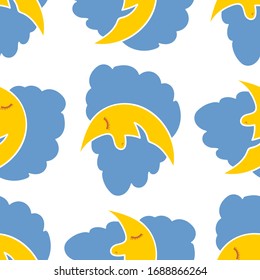 Seamless background. Decorative pattern with cartoon style moon and cloud.