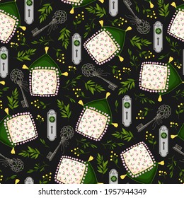 Seamless background with decorative pillows and antique keys.
Suitable for textiles, fabric printing, paper printing, packaging.