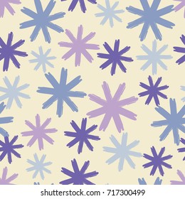 Seamless background with decorative snowflakes. Brush drawing. Textile rapport.