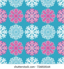 Seamless background with decorative snowflakes. Scribble texture. Textile rapport.