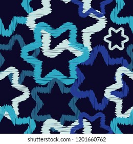Seamless background with decorative stars. Brushwork. Hand hatching. Stars in the sky. Scratches texture. Can be used for wallpaper, textile, invitation card, wrapping, web page background.