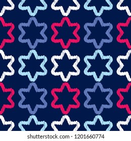 Seamless background with decorative stars. Brushwork. Hand hatching. Stars in the sky. Scratches texture. Can be used for wallpaper, textile, invitation card, wrapping, web page background.
