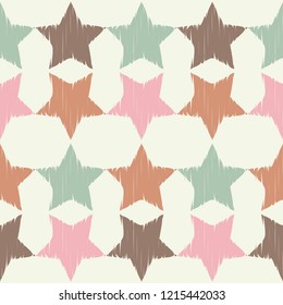 Seamless background with decorative stars. Brushwork. Hand hatching. Stars in the sky. Scratches texture. Can be used for wallpaper, textile, invitation card, wrapping, web page background.