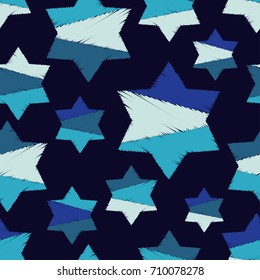 Seamless background with decorative stars. Scribble texture. Textile rapport.