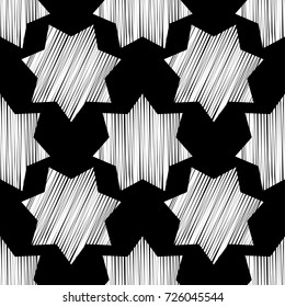 Seamless background with decorative stars. Scribble texture. Textile rapport.