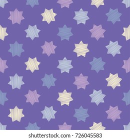Seamless background with decorative stars. Scribble texture. Textile rapport.