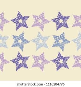 Seamless background with decorative stars. Stars in the sky. Scratches texture. Textile rapport.