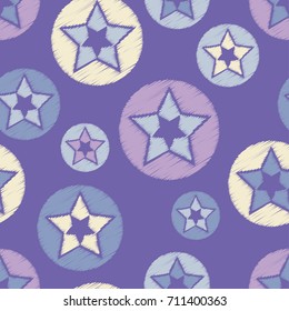 Seamless background with decorative stars. The star in the circle. Scribble texture. Textile rapport.