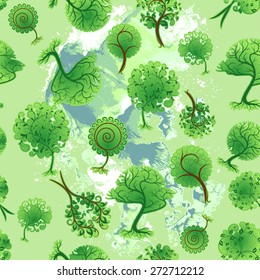 Seamless background of decorative trees for design, vector