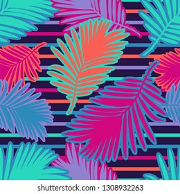 Seamless background with decorative Tropical palm leaves. Vector illustration. Can be used for wallpaper, textile, invitation card, wrapping, web page background.