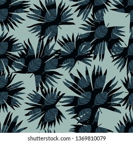 Seamless background with decorative Tropical palm leaves. Monstera. Vector illustration. Can be used for wallpaper, textile, invitation card, wrapping, web page background.