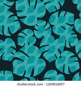 Seamless background with decorative Tropical palm leaves. Monstera. Vector illustration. Can be used for wallpaper, textile, invitation card, wrapping, web page background.