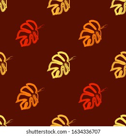Seamless background with decorative Tropical palm leaves. Monstera. Ink drawing. Vector illustration for web design or print.