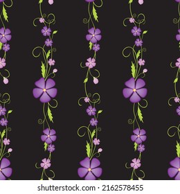 Seamless background from decorative violets with tendrils and buds