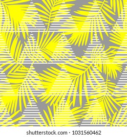 Seamless background with decorative yellow leaves. Pattern with Palm leaves. Textile rapport.