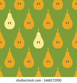 Seamless background with decorative yellow Pears. Harvest. Summer garden. Vector illustration. Can be used for wallpaper, textile, invitation card, wrapping, web page background.