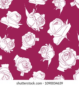 Seamless background with deep pink roses backdrop. Design greeting card and invitation of the wedding, birthday, Valentine s Day, mother s day, holiday.