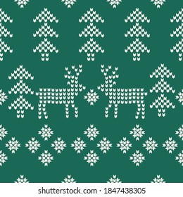 seamless background with deer, snowflakes and fir, vector design for paper, fabric