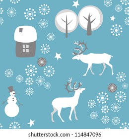 Seamless background with deer for winter and christmas theme. Vector illustration.