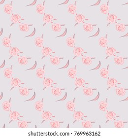 Seamless background with delicate little roses in pastel colors. Vector drawing can be used for festive packaging, posters, textiles for Valentine's Day, Birthday, Wedding.