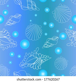 Seamless background with delicate shells and bubbles