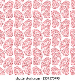 seamless background of delicious breakfast toasts with tomatoes, basil leaves and Mozzarella. hand drawn illustration