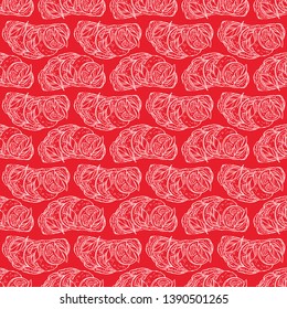 seamless background of delicious breakfast toasts with tomatoes, basil leaves and Mozzarella. hand drawn illustration