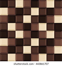 seamless background of delicious chocolate bar. assorted milk and dark and white chocolate wallpaper