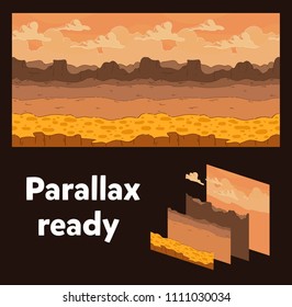 Seamless background. Desert landscape for game design. Parallax ready.