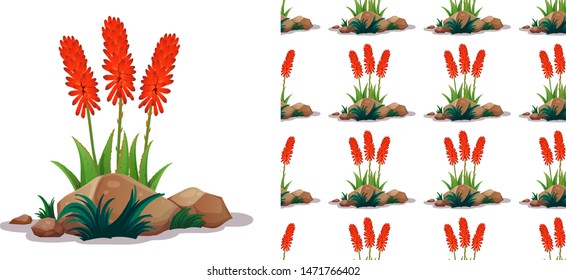 Seamless background design with aloe vera flowers in garden illustration