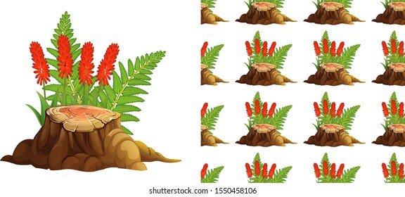 Seamless background design with aloe vera and ferns illustration