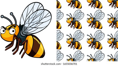 Seamless background design with angry bee illustration