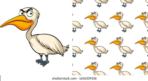 Seamless background design with angry pelican illustration