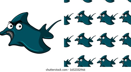Seamless background design with angry stingray illustration
