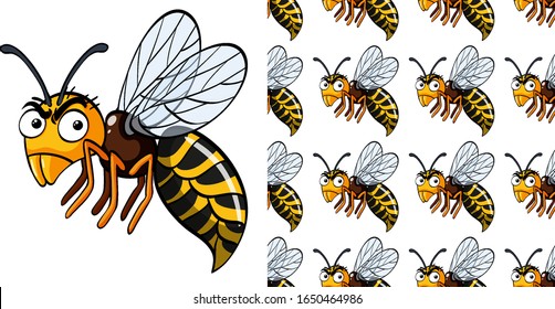 Seamless background design with angry wasp illustration