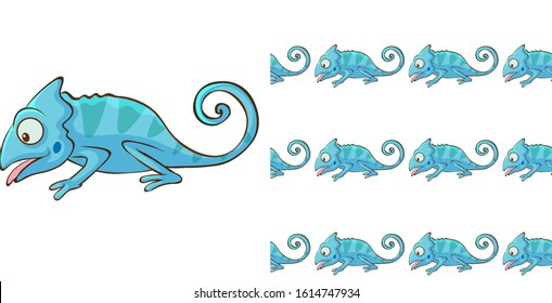 Seamless background design with blue chameleon illustration