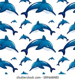 Diseño de fondo sin inconvenientes con ilustración de delfines azules