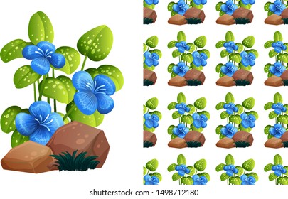 Nahtloses Hintergrunddesign mit blauen Blumen auf Steingrafik