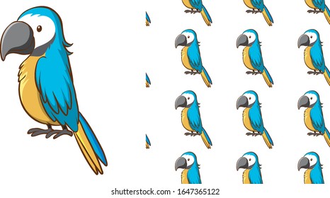 Seamless background design with blue parrot illustration