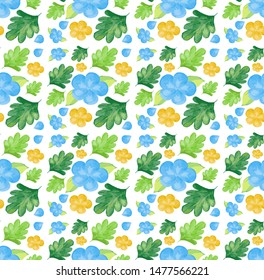 Seamless background design with blue and yellow flowers illustration